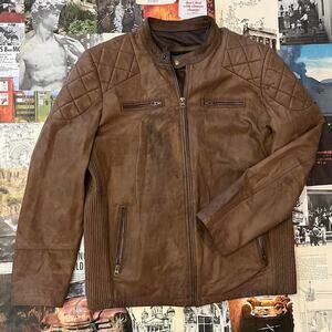Brown leather jacket nice utility